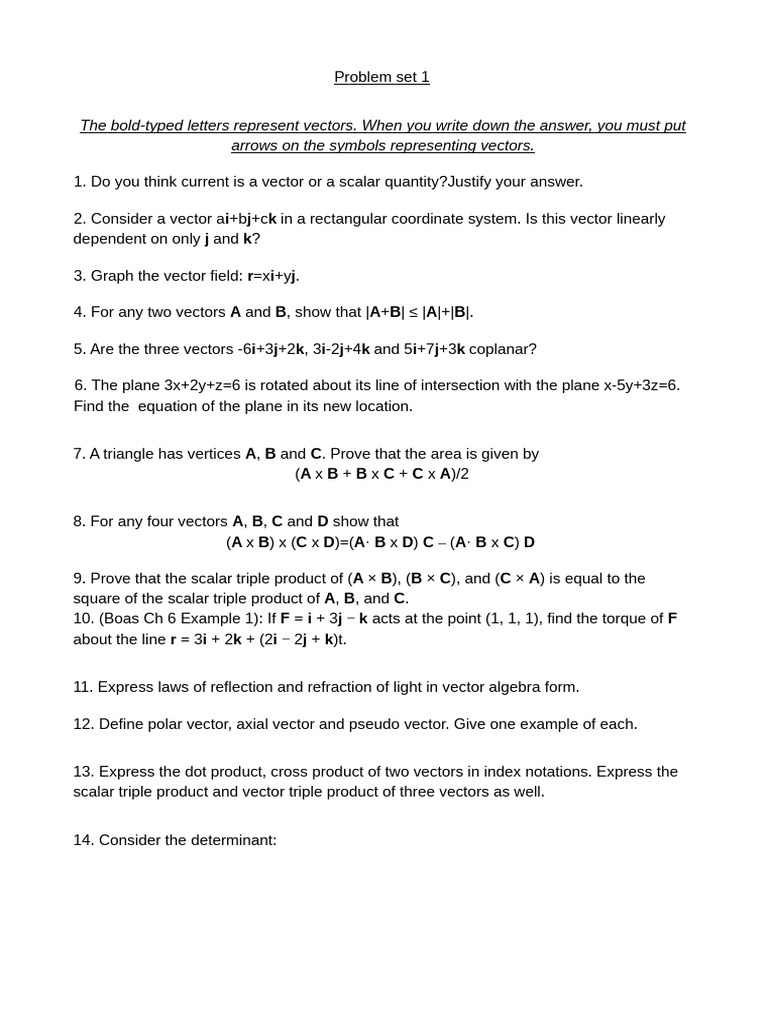 Vector Analysis Problem Set 1 | PDF
