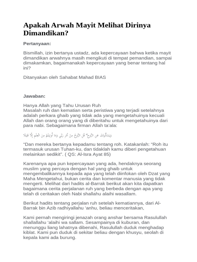 Arwah Mayit dan Proses Setelah Meninggal | PDF
