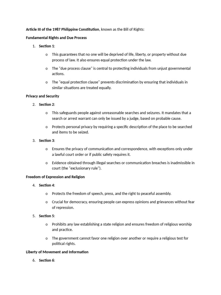 Article III: Bill of Rights Overview | PDF | Search And Seizure ...