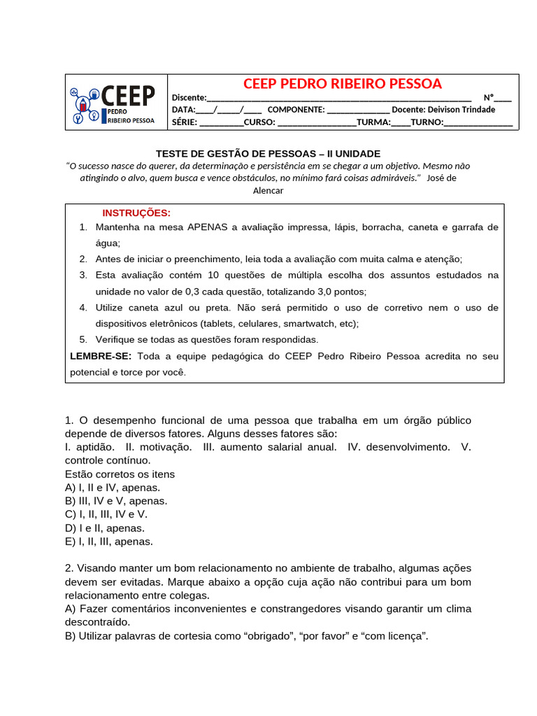 Teste GP - MOD II ADM - 2 Unidade | PDF | Gênero | Estudos de Gênero