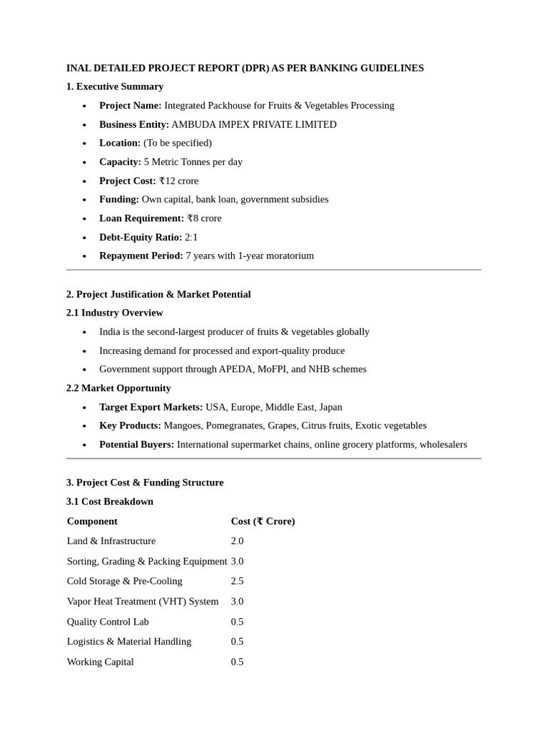 Integrated Packhouse DPR for Funding | PDF | Subsidy | Procurement