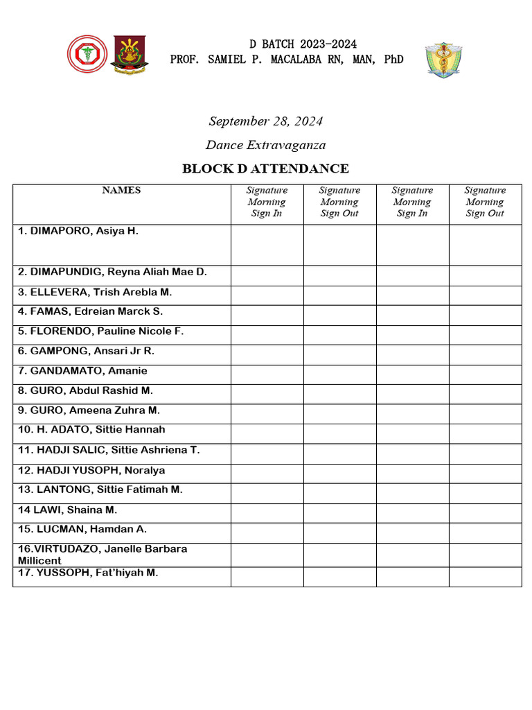 Block D Attendance Form | PDF