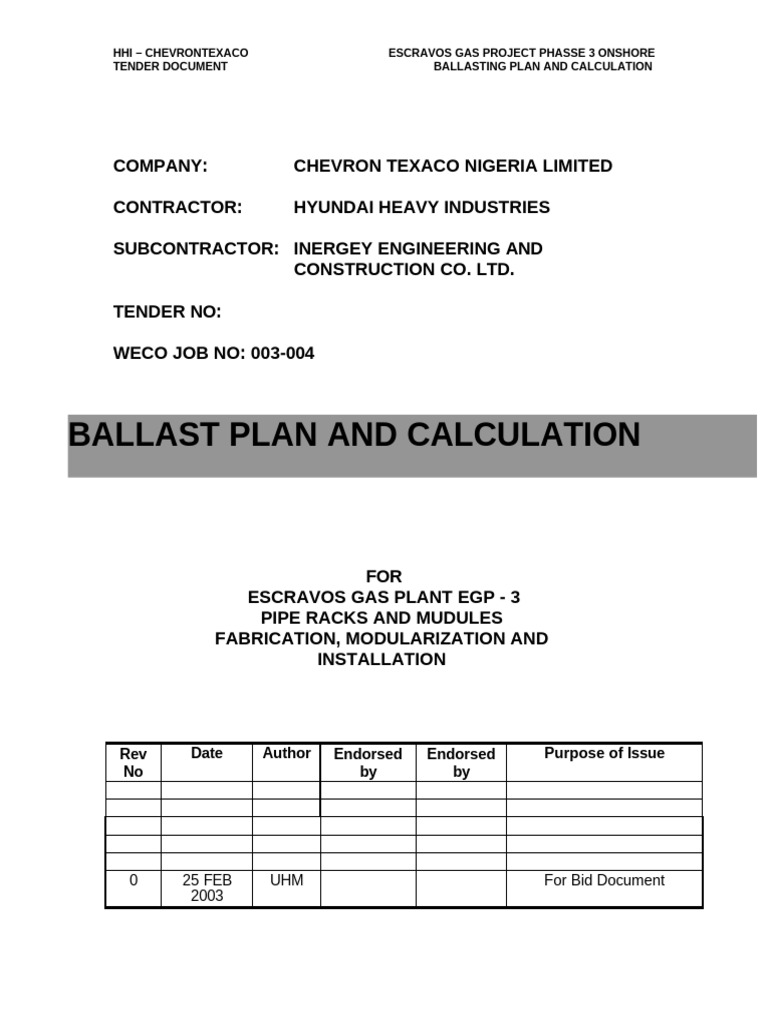 Escravos Gas Project Ballasting Plan | PDF | Shipping | Ships