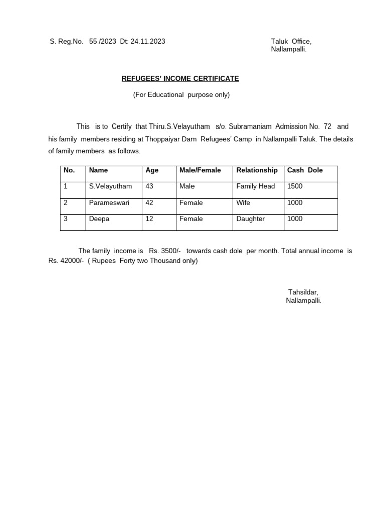 Income certificate pdf