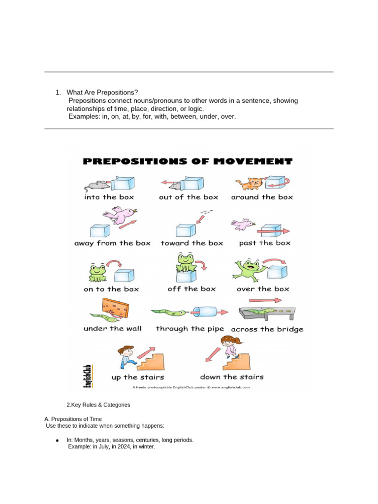 Prepositions Guide: Rules & Examples | PDF | Grammar | Languages