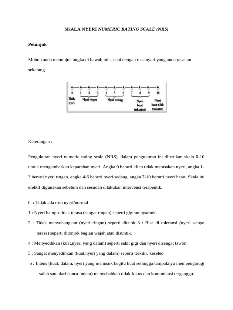 Skala Nyeri Numeric Rating Scale | PDF