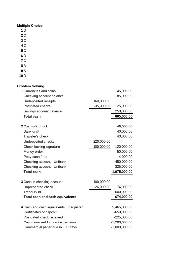 Neves_CASH Exercises | PDF | Transaction Account | Banks