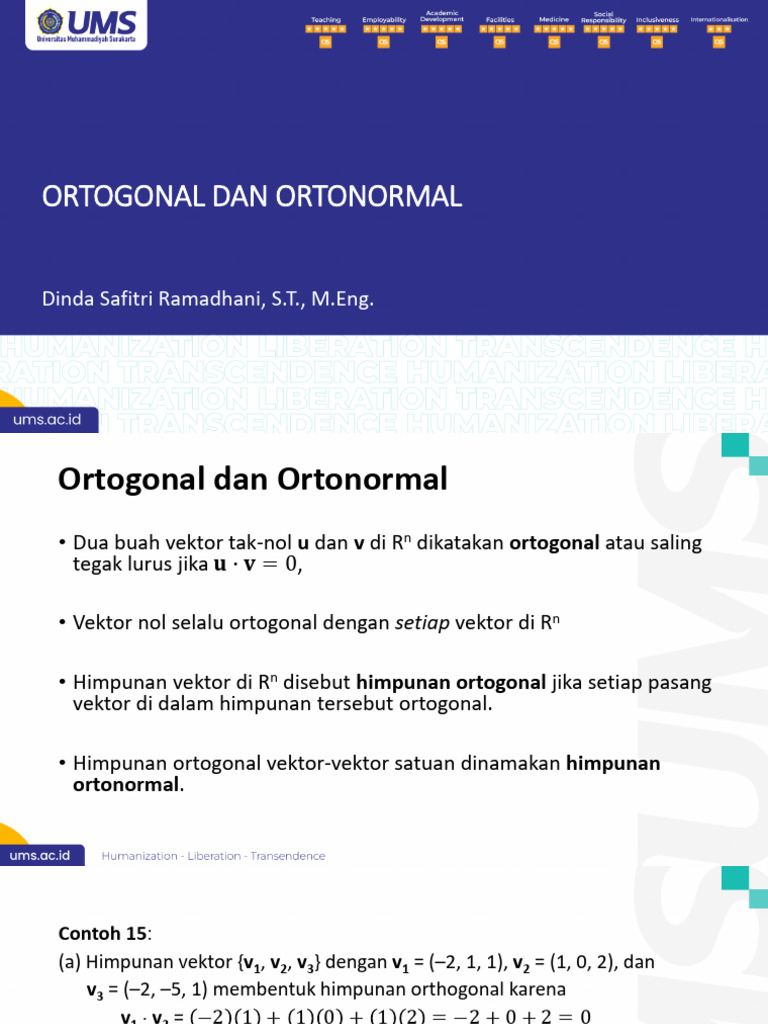 Himpunan Vektor Ortogonal dan Ortonormal | PDF