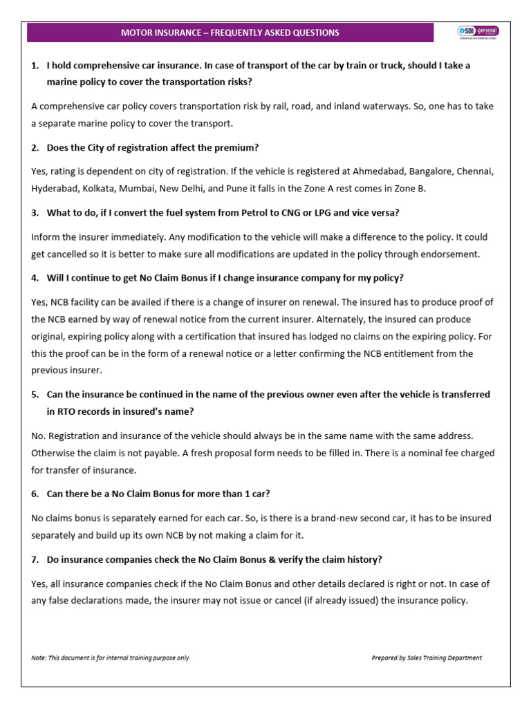 Motor Insurance FAQs and Guidelines | PDF | Insurance | Vehicle Insurance