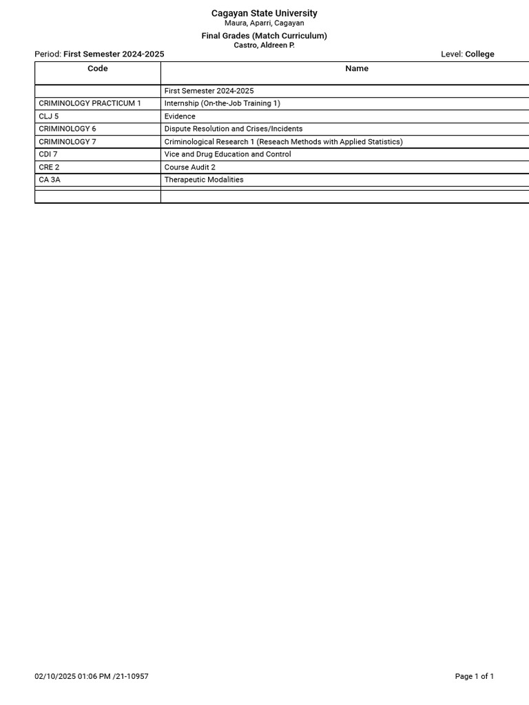 Final Grades (Match Curriculum) First Semester 2024-2025 College | PDF
