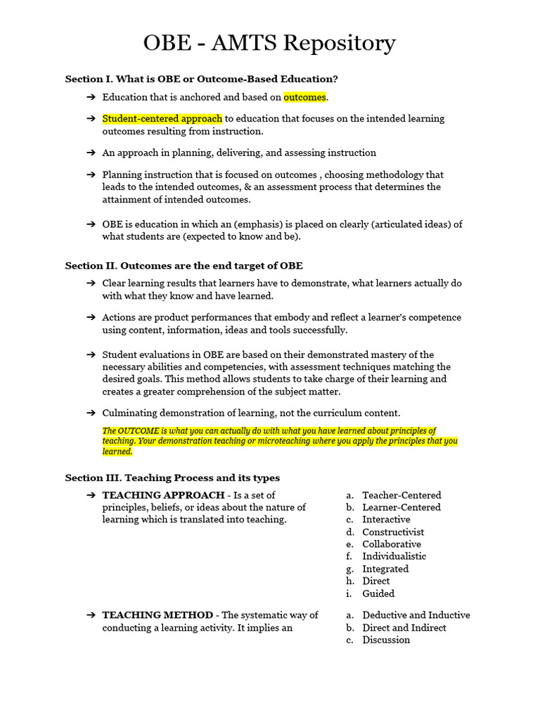 Outcome-Based Education Overview | PDF | Learning | Teachers