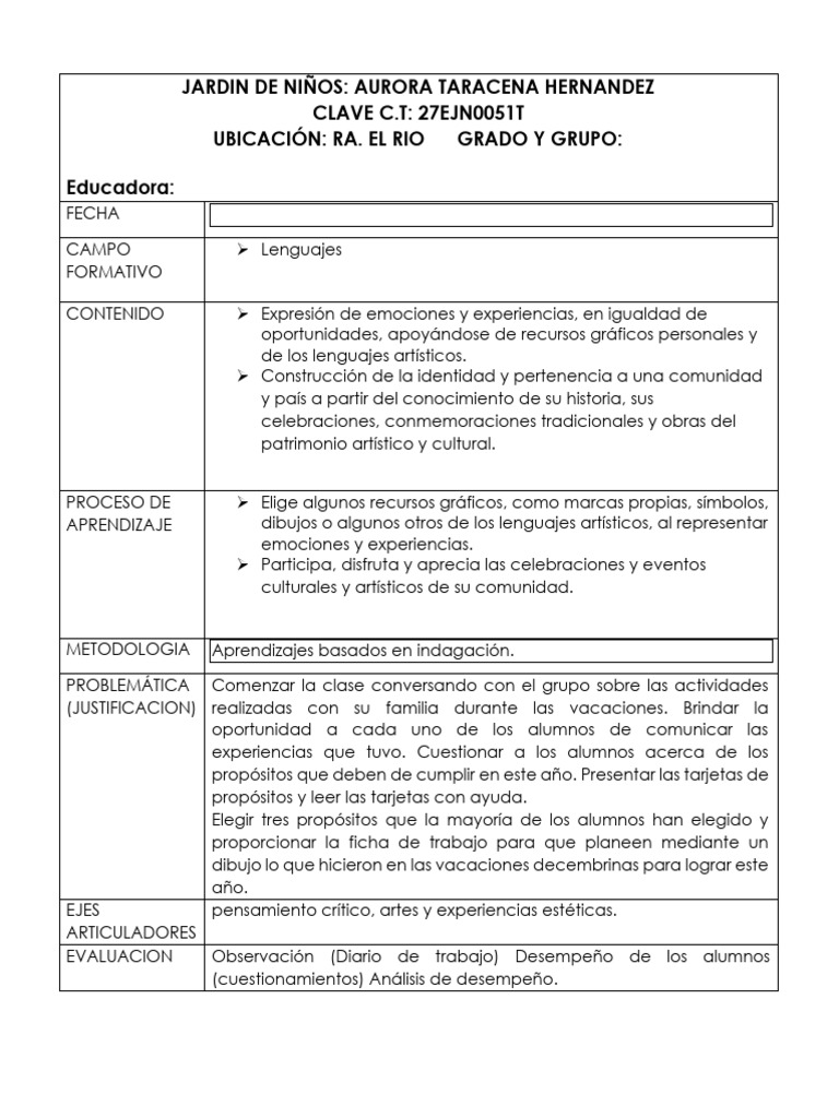 Actividades de Aprendizaje en Jardín de Niños | PDF | Educación de la ...