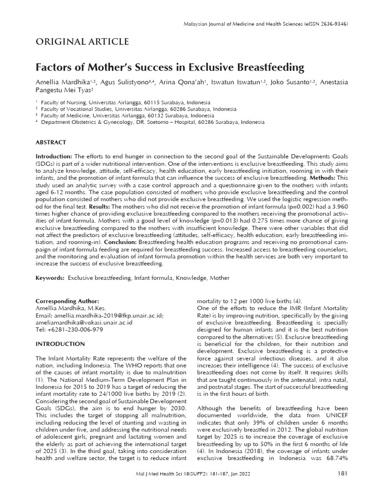 1 Factors of Motherâ ™s Success in Exclusive Breastfeeding | PDF ...