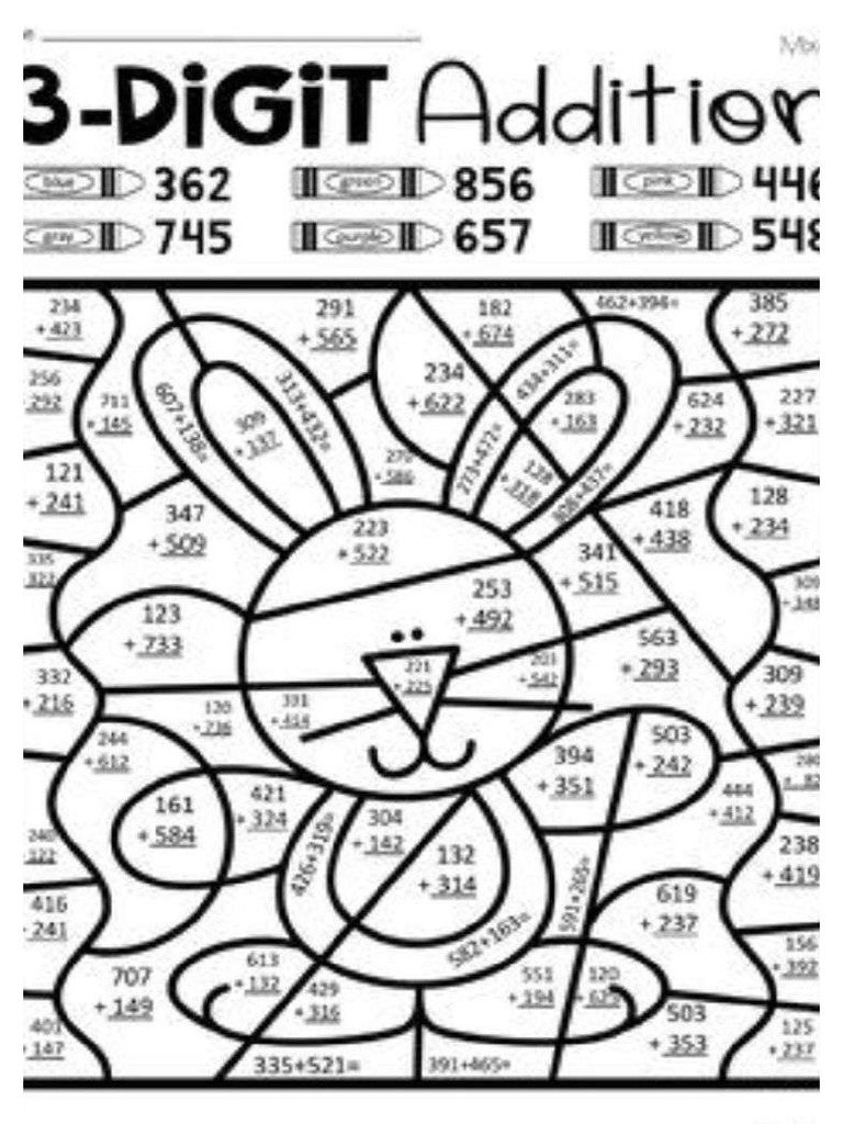 Addition Coloring Worksheets 3rd Grade | PDF