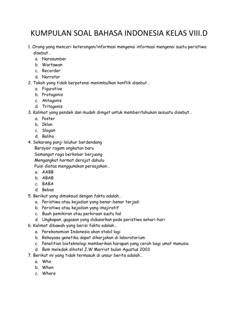 13+ Contoh Soal Ujian Bahasa Indonesia Kelas 12 - Kumpulan ...