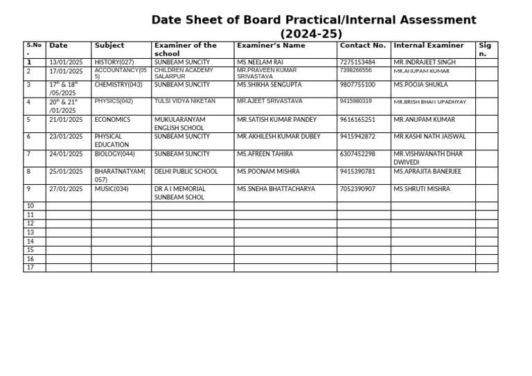 2024-25 Board Practical Exam Dates | PDF