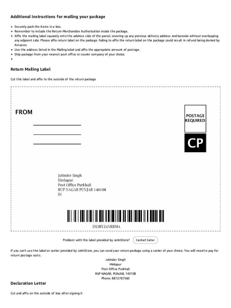Package Return Instructions for Amazon | PDF