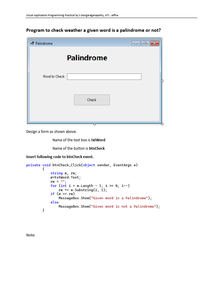 Palindrome Checker in C# Code | PDF