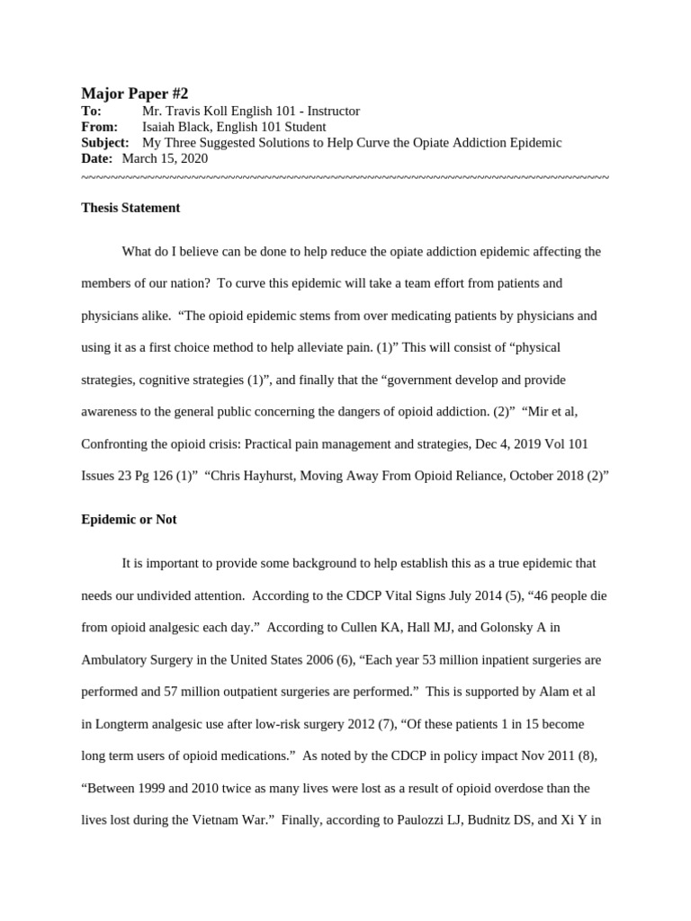 Major Paper 2 Eng 101 | PDF | Opioid | Pain