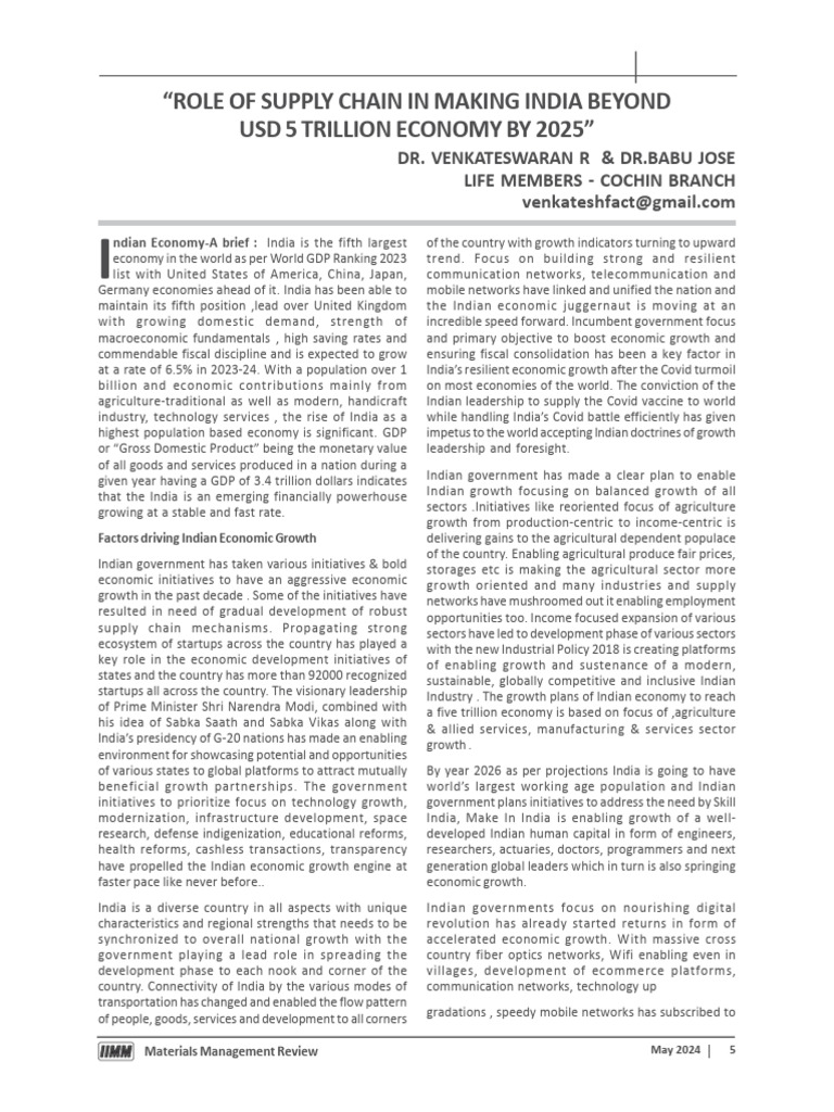 Role of Supply Chain in Making Indian Economy USD 5 Trillion and Beyond ...
