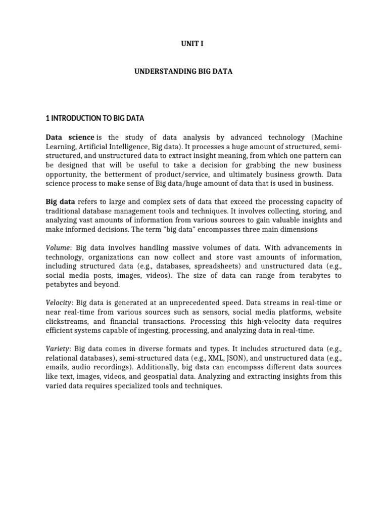 Unit 1 Understanding Big Data | PDF | Apache Hadoop | Big Data