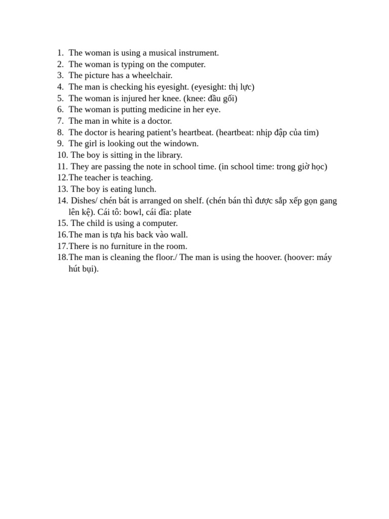Daily Activities and Scenes Described | PDF