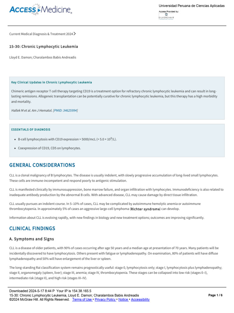 Chronic Lymphocytic Leukemia Insights | PDF | Leukemia | Hematopoietic ...