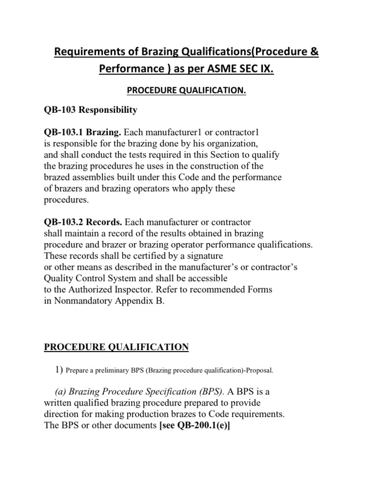 Requirements of Brazing Qualifications Download Free PDF Pipe (Fluid Conveyance