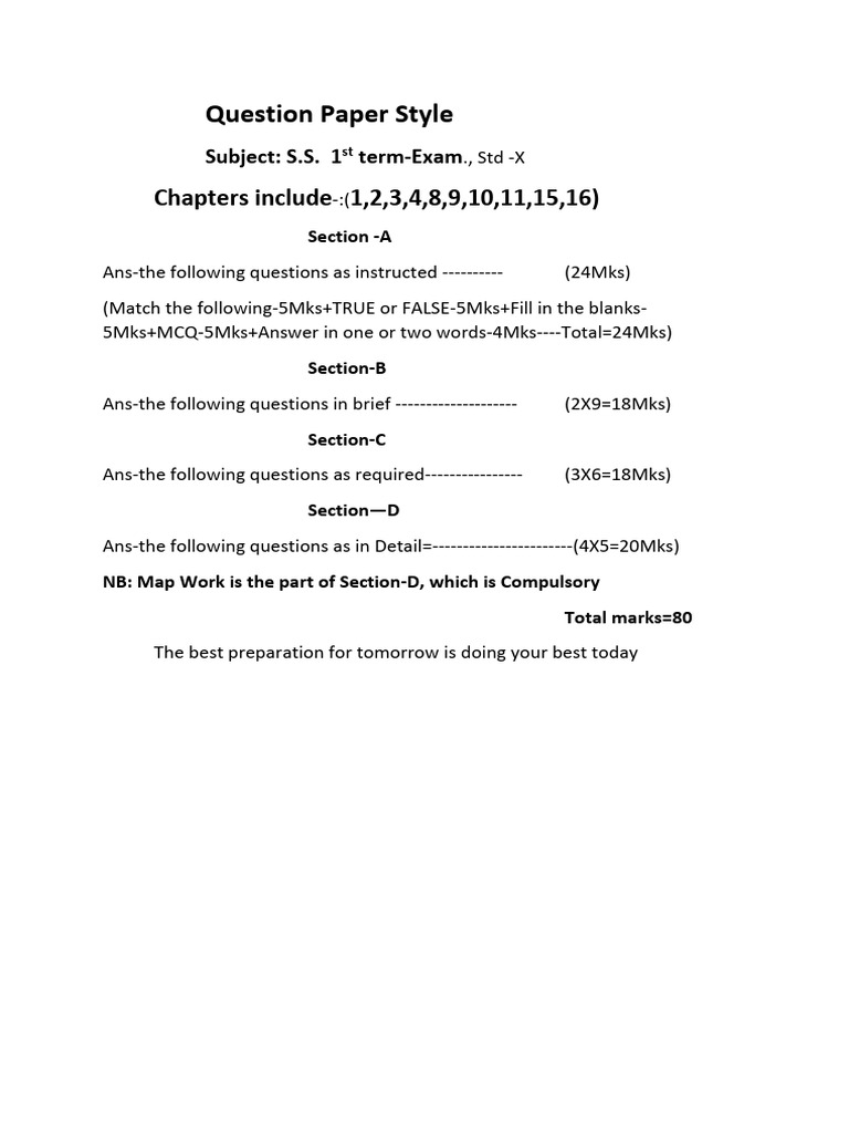 Question Papert Style (Term-I & II Class-X, S.S. | PDF