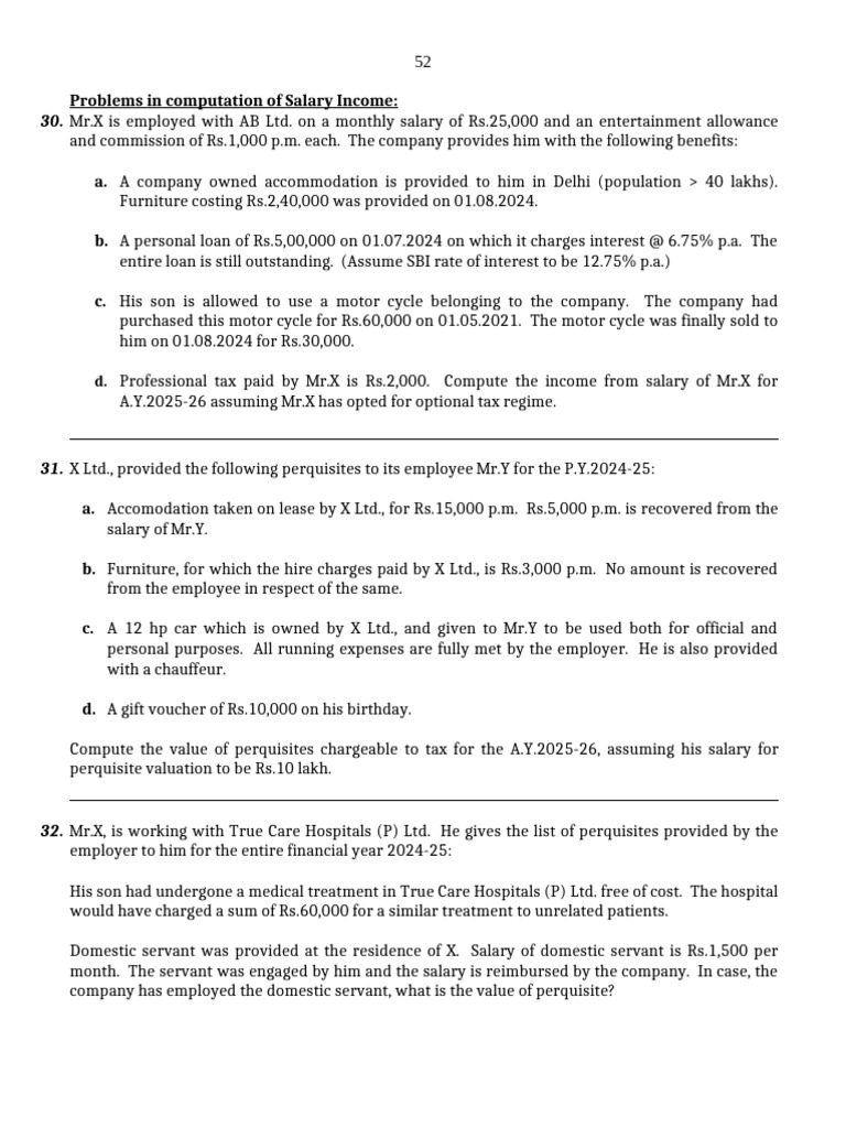 Salary Income Computation for A.Y. 2025-26 | PDF | Employee Benefits ...