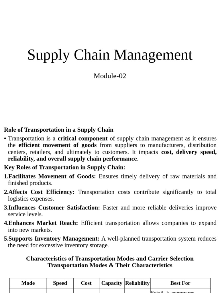 Transportation's Role in Supply Chain Management | PDF | Transport | Cargo