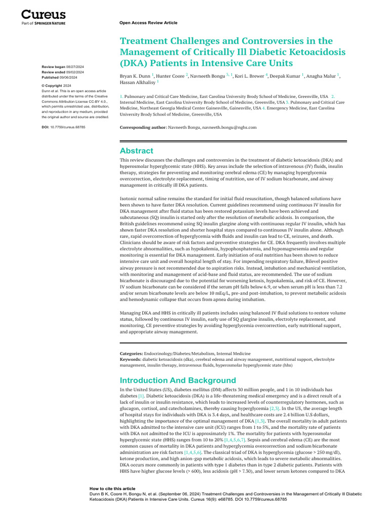 DKA Management Challenges in ICU Patients | PDF | Hyperglycemia | Diabetes