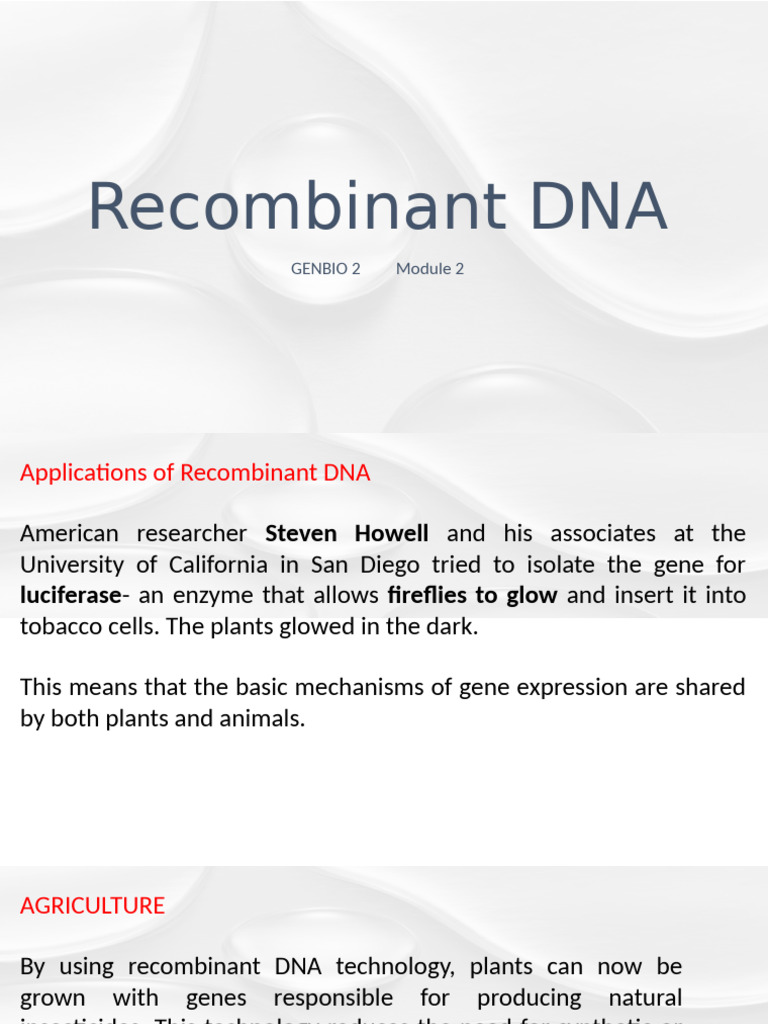 Applications of Recombinant DNA Technology | PDF | Recombinant Dna ...