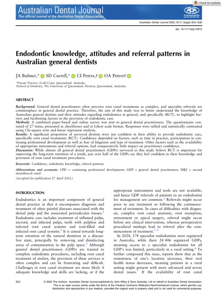 Endodontic Knowledge in Australian Dentists | PDF | Medical Specialties ...