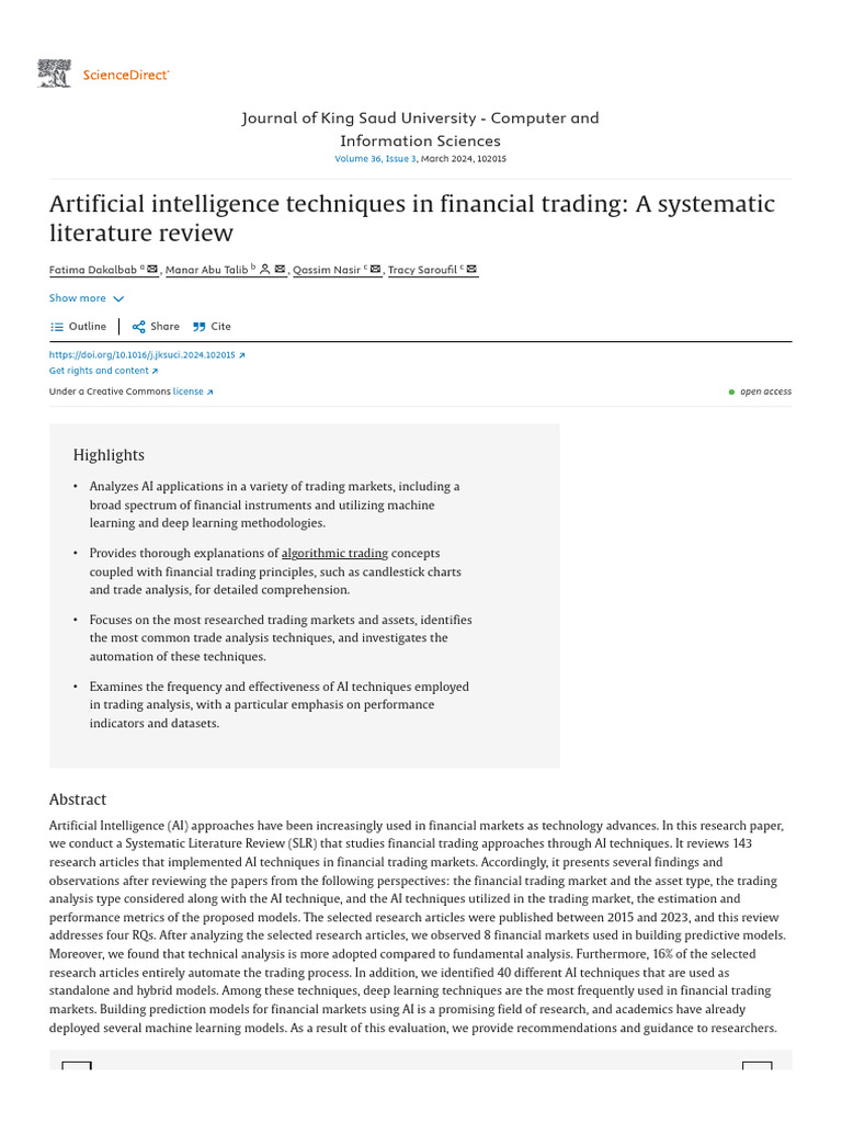 AI Techniques in Financial Trading Review | PDF | Technical Analysis ...