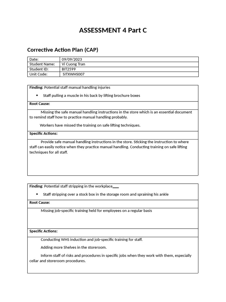 Workplace Safety Improvement Plan | PDF