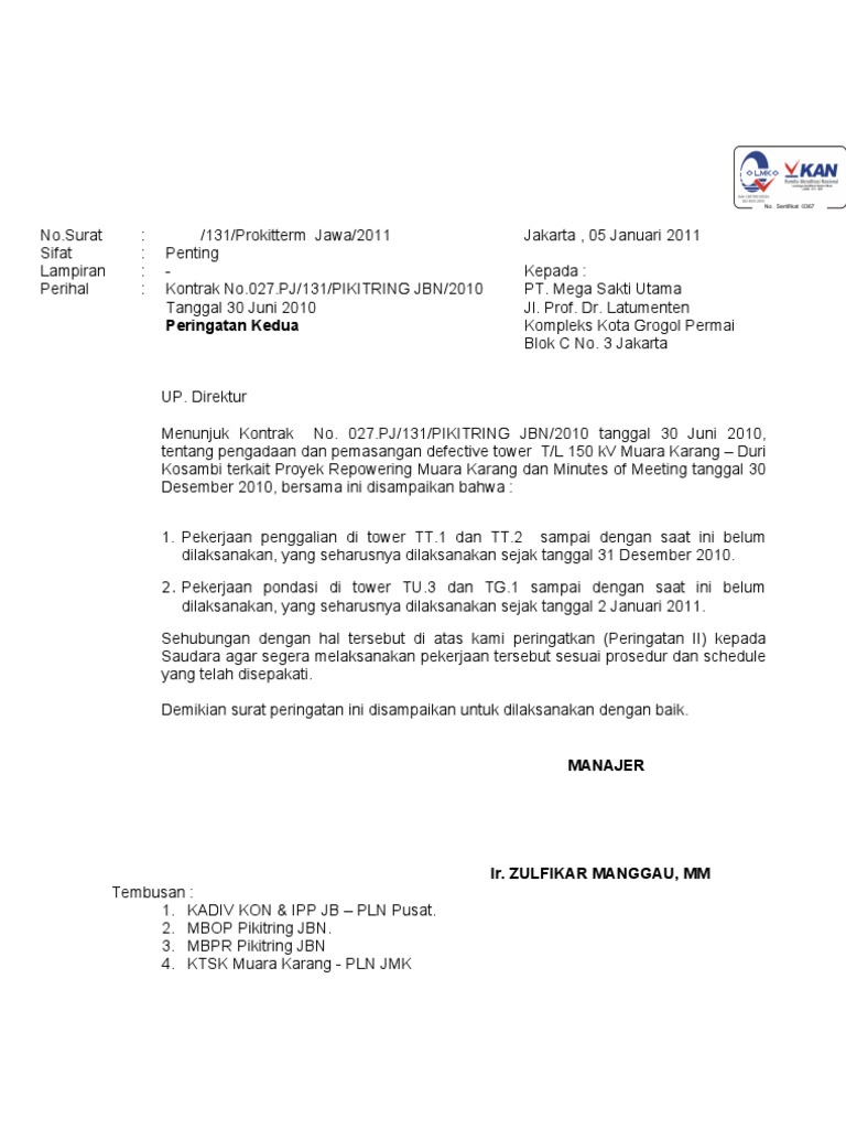 Contoh Surat Peringatan Karyawan Tidak Capai Target  Kumpulan Surat