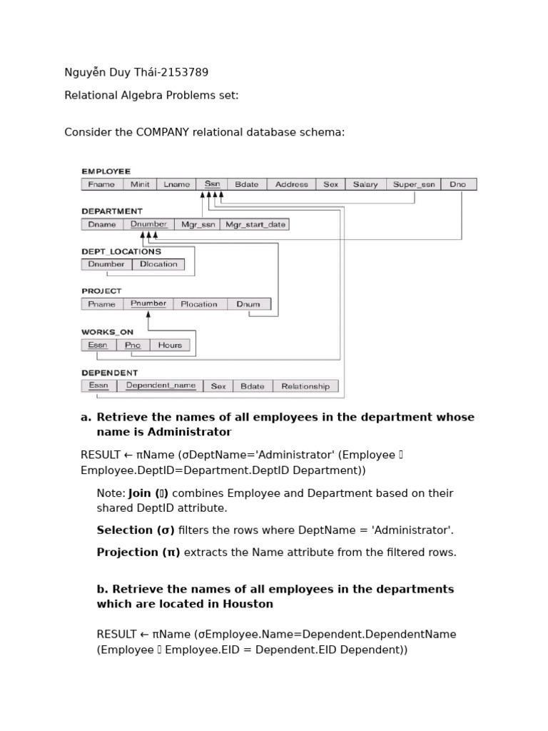 Relational Algebra Query Examples | PDF