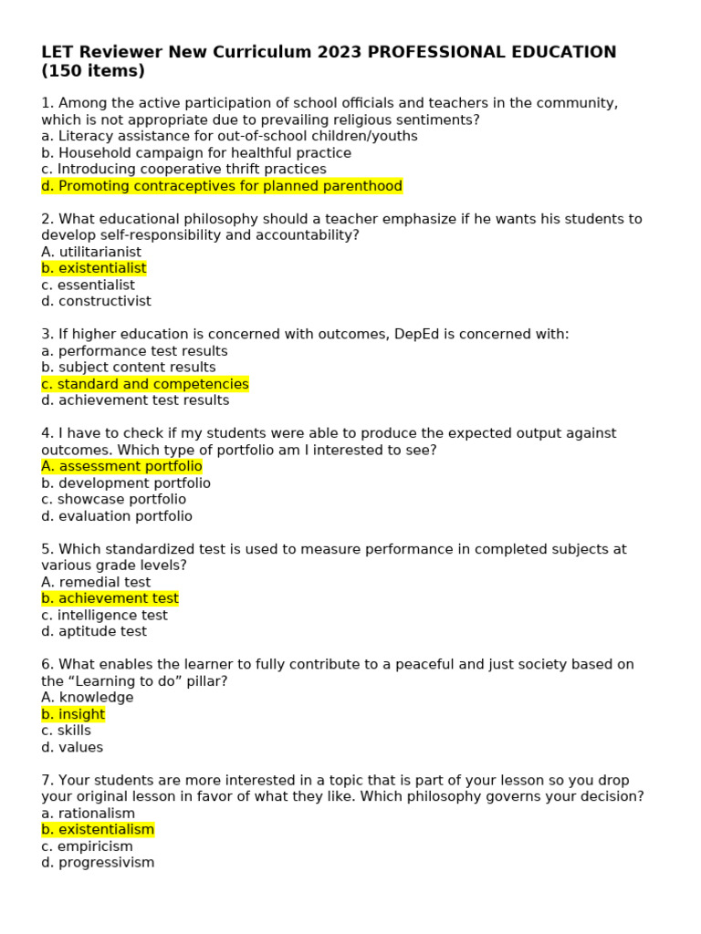 Professional Education 2023 ANSWER KEY | PDF | Educational Assessment ...
