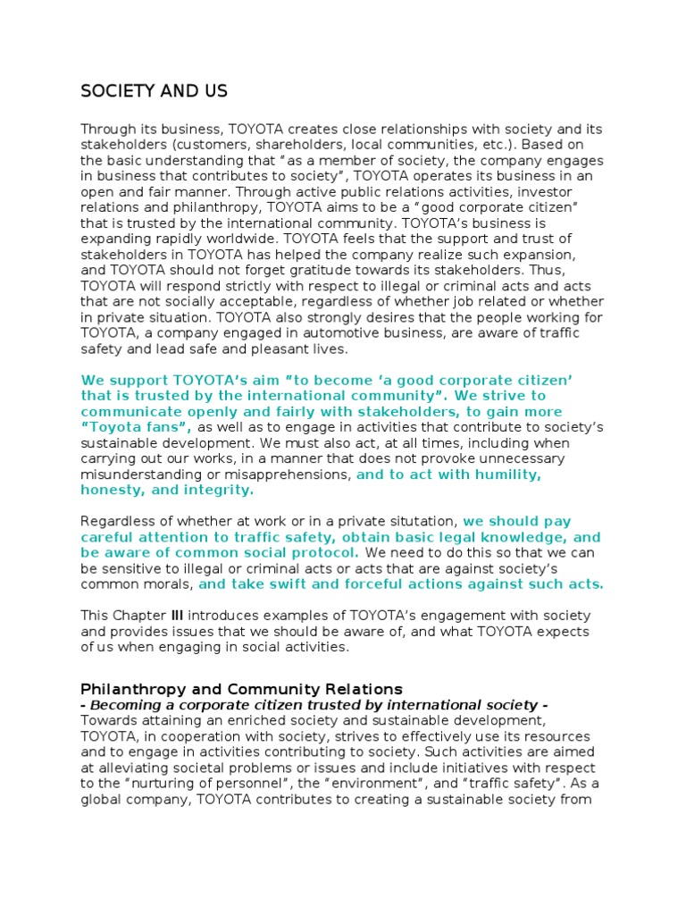 Toyota's Commitment to Corporate Citizenship | PDF | Corporate Social ...