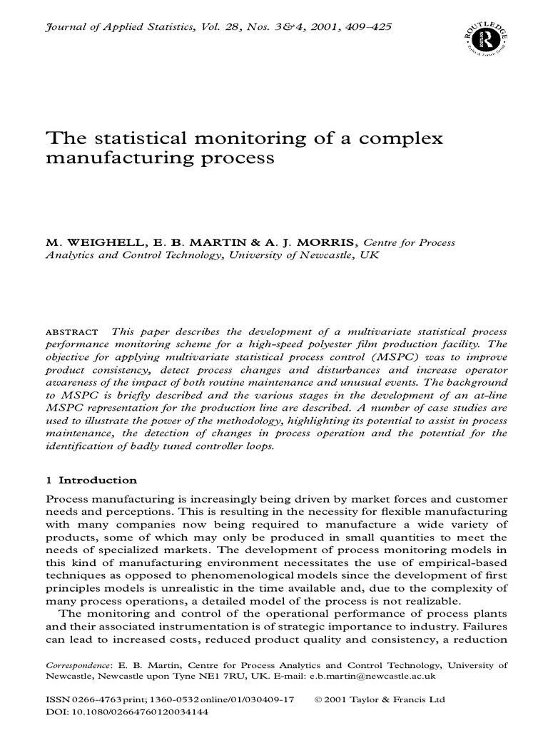 The Statistical Monitoringofa Complex Manufacturing Process | PDF ...