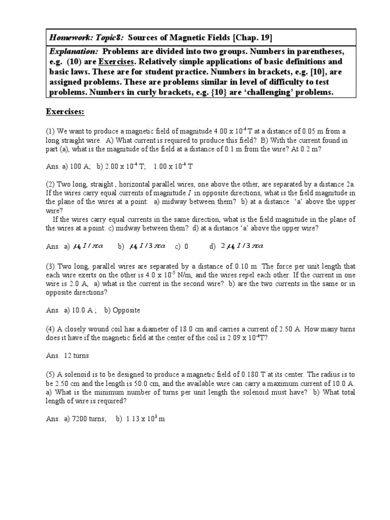 Magnetic Fields Homework Problems | PDF | Magnetic Field | Cartesian ...