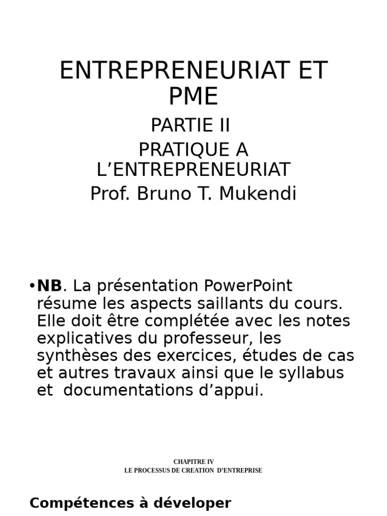 Entrepreneuriat Et Pme Partie Ii Notes Du Professeur | PDF | Plan d ...