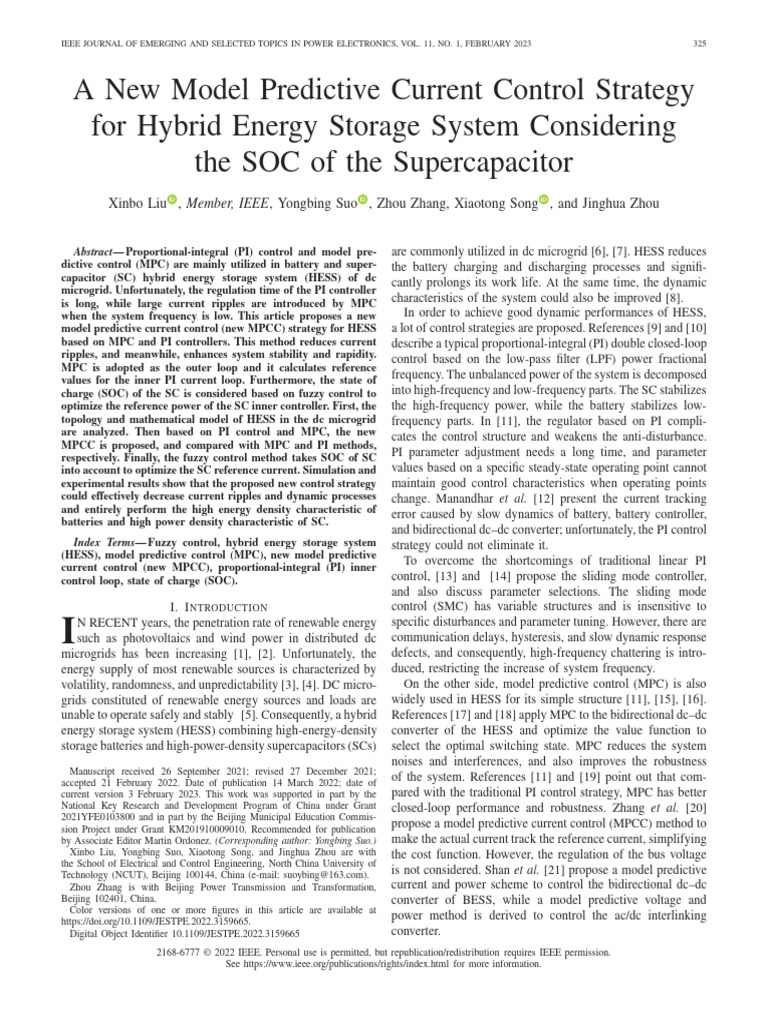 A New Model Predictive Current Control Strategy For Hybrid Energy ...