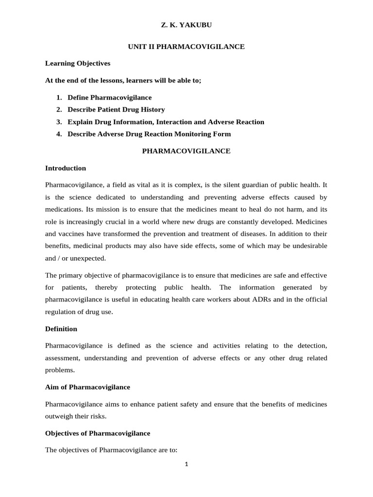 Unit Ii Pharmacovigilance | PDF | Pharmacovigilance | Adverse Effect