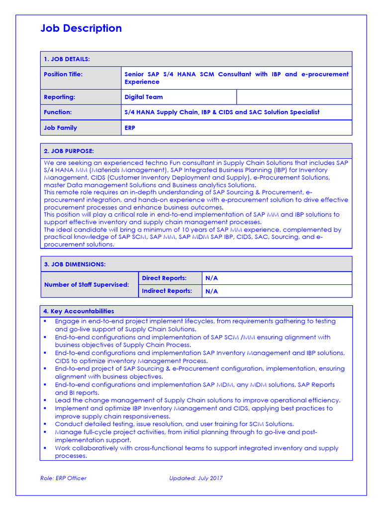 Senior SAP S/4 HANA SCM Consultant Role | PDF | Supply Chain Management ...