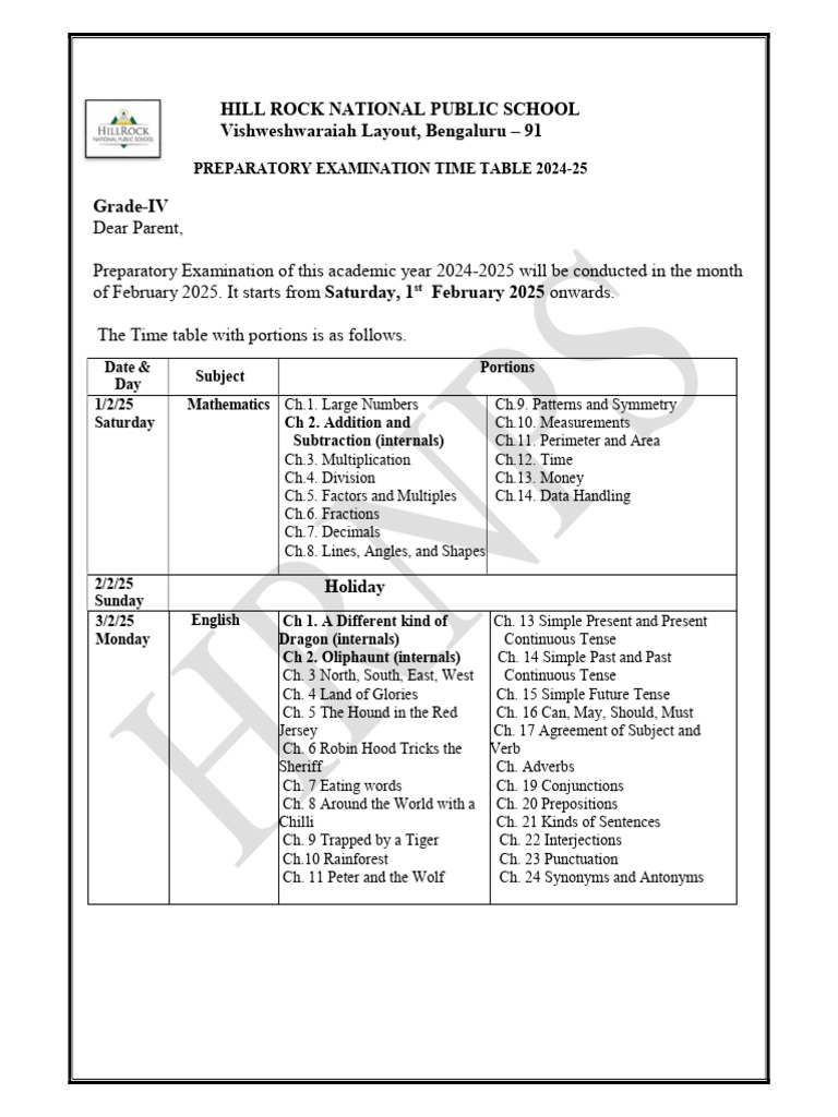 Grade IV Preparatory Exam Schedule 2025 | PDF | Subject (Grammar) | Grammar