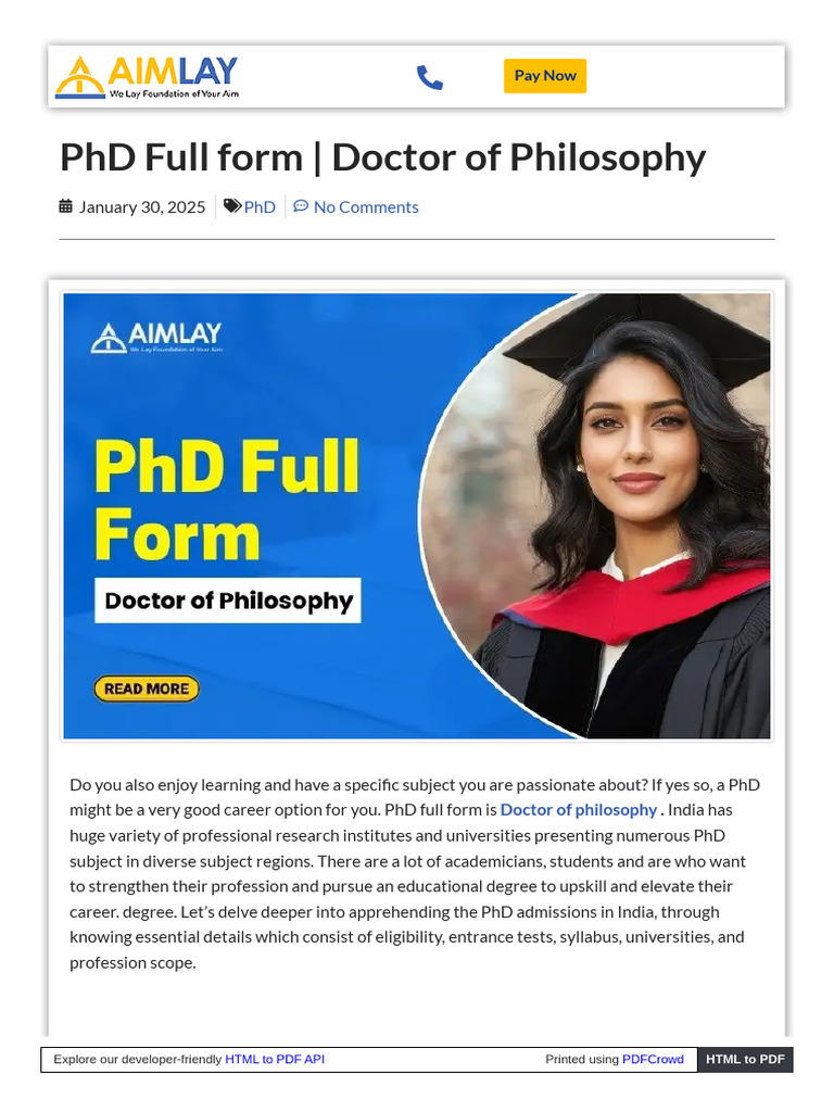 PHD Full Form - Doctor of Philosophy | PDF | Doctor Of Philosophy ...