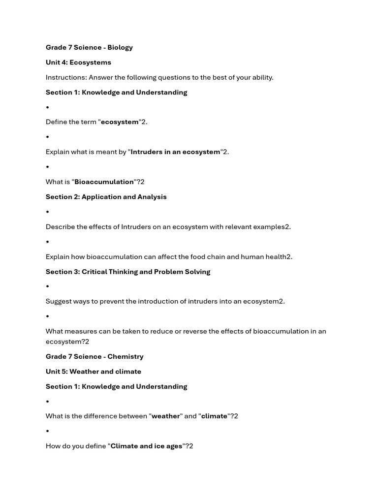 Grade 7 Science: Ecosystems & Reactions | PDF | Chemical Reactions ...