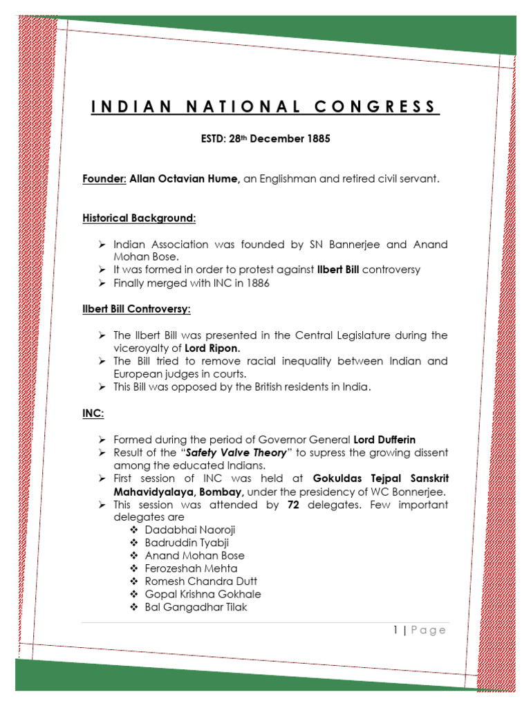 History of Indian National Congress | PDF | Colonial India | Resistance ...